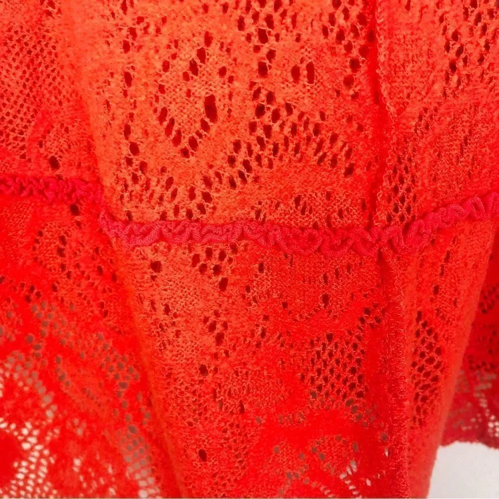 FREE PEOPLE | Not Cold Eyelet Oversized Orange Red Sweater Women’s Size Small